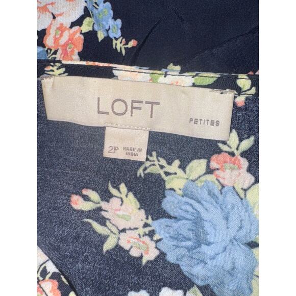 Ann Taylor Loft Floral Flutter V-Neck Pocket Short Dress Womens 2 Petite Blue - Picture 7 of 9